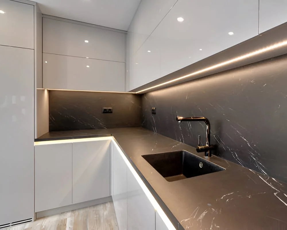 Kitchen countertop installation in Dubai with a durable stone surface and clean edge finishing.