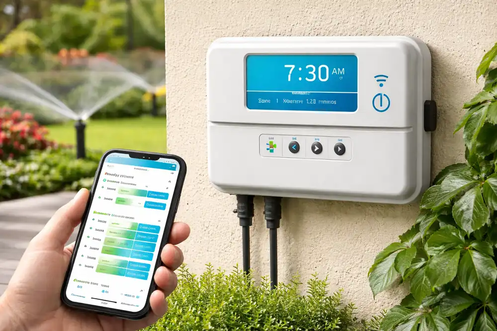 Smart irrigation controller with app scheduling for automatic watering zones